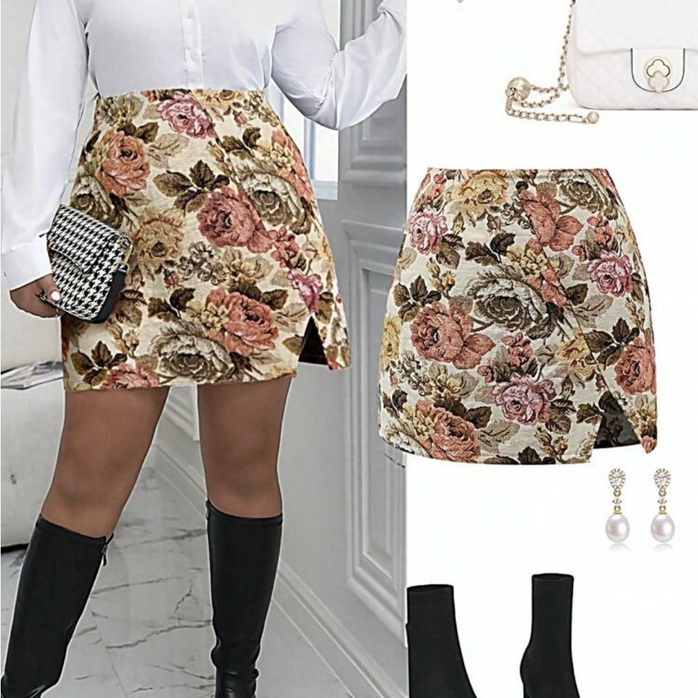 Pink and Green Mini Pencil Skirt with Slit